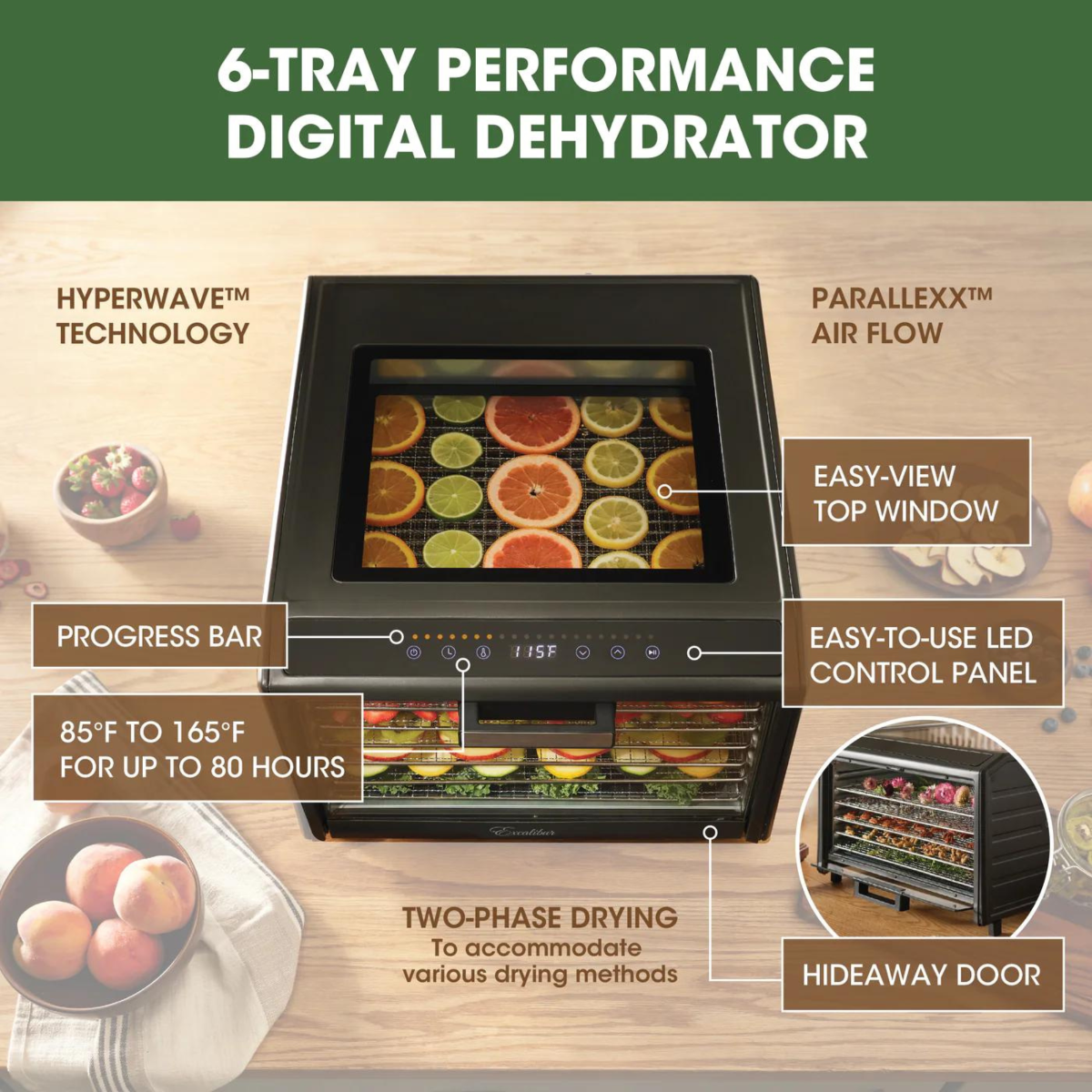 Excalibur Performance Digital 6 Tray Dehydrator - Glass top - 230V UK Plug
