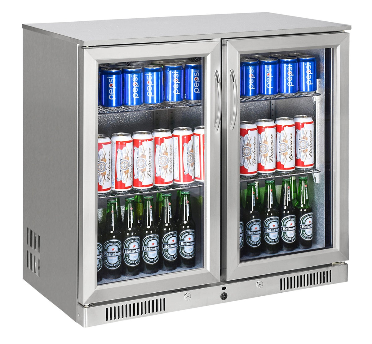 Sterling Pro Green SP2HC-STS Double Door Stainless Steel Bottle Cooler, 180 x 330ml Bottles