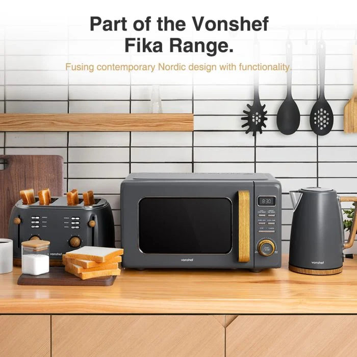 Fika Grey Microwave, Kettle and 4 Slice Toaster Set
