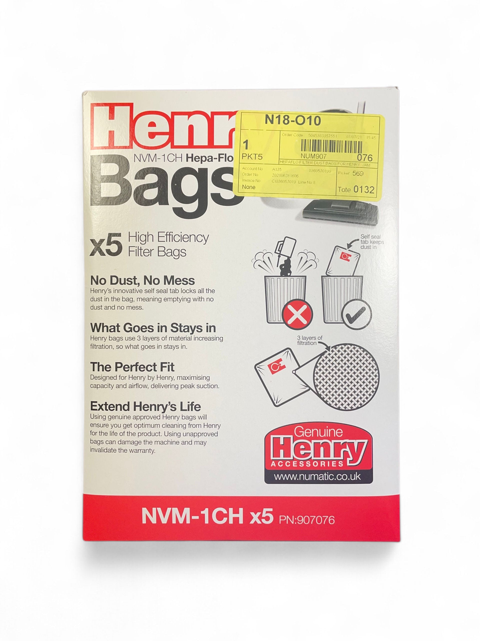 Numatic NVM-1CH Dust Bag (Pack Of 5) for Henry, Hetty, Harry and James models.