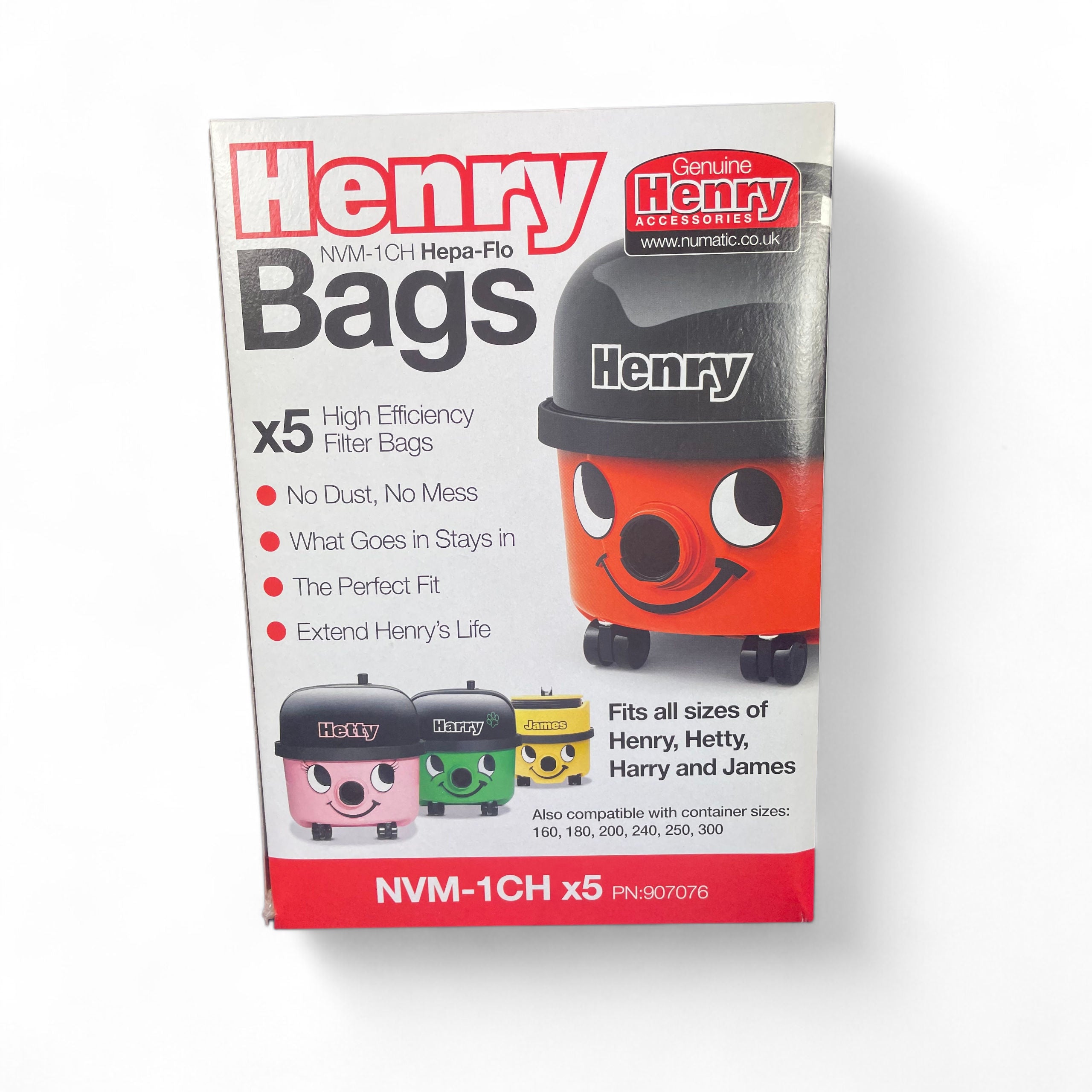 Numatic NVM-1CH Dust Bag (Pack Of 5) for Henry, Hetty, Harry and James models.