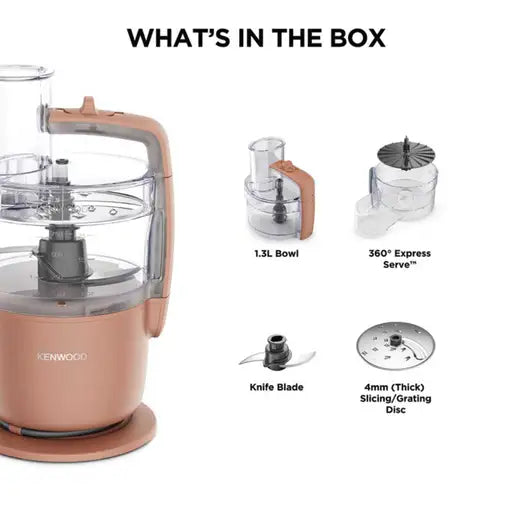 Kenwood 650W 1.3L MultiPro Go Super Compact Food Processor Clay Red - FDP22.130RD