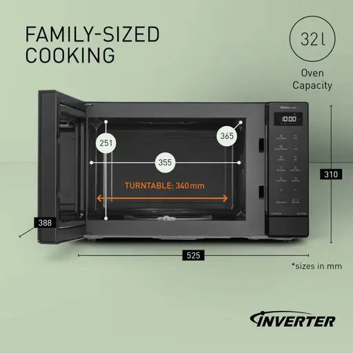Panasonic 32L 1000W Solo Inverter Microwave Black - NN-ST65QBBPQ