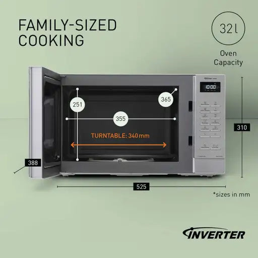 Panasonic 32L 1000W Solo Inverter Microwave Silver - NN-ST68QSBPQ