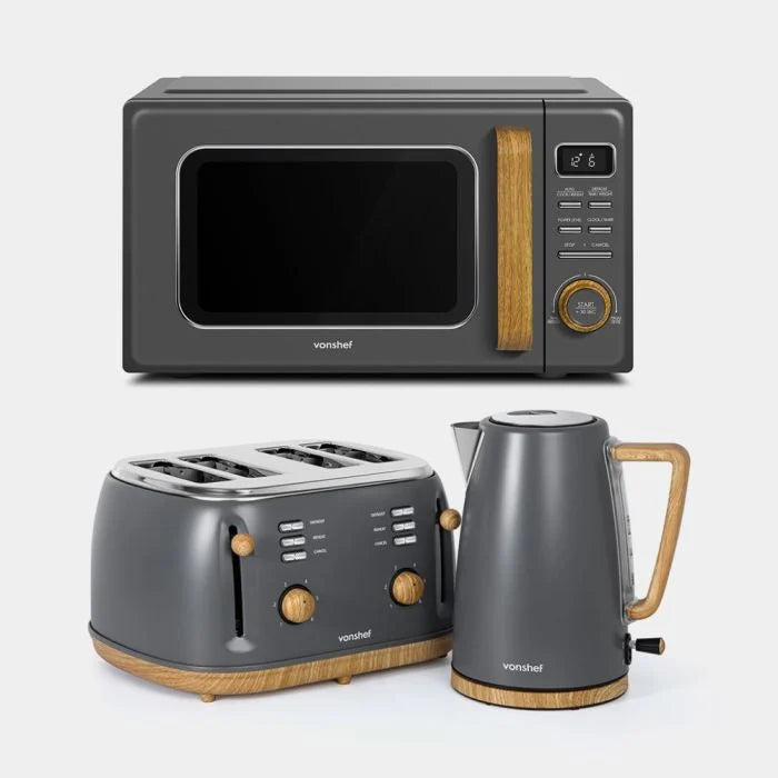 Fika Grey Microwave, Kettle and 4 Slice Toaster Set