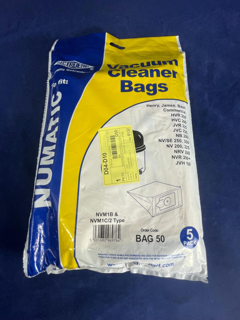 Henry Commercial (Numatic) Paper Dust Bag (Pack Of 5) - Pattern Part