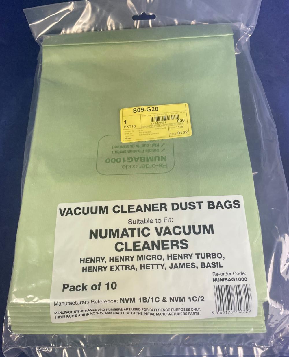 Numatic Paper Dust Bag (Pack Of 10) - Pattern Part - NUMBAG1000