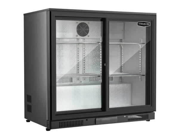 Sterling Pro Green SP2HC-LOW-BS Sliding Double Door Low Height Bottle Cooler, 180 x 330ml Bottles