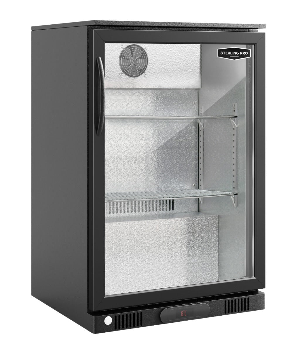 Sterling Pro Green SP1HC-LOW-BK Hinged Single Door Low Height Bottle Cooler, 106 x 330ml Bottles