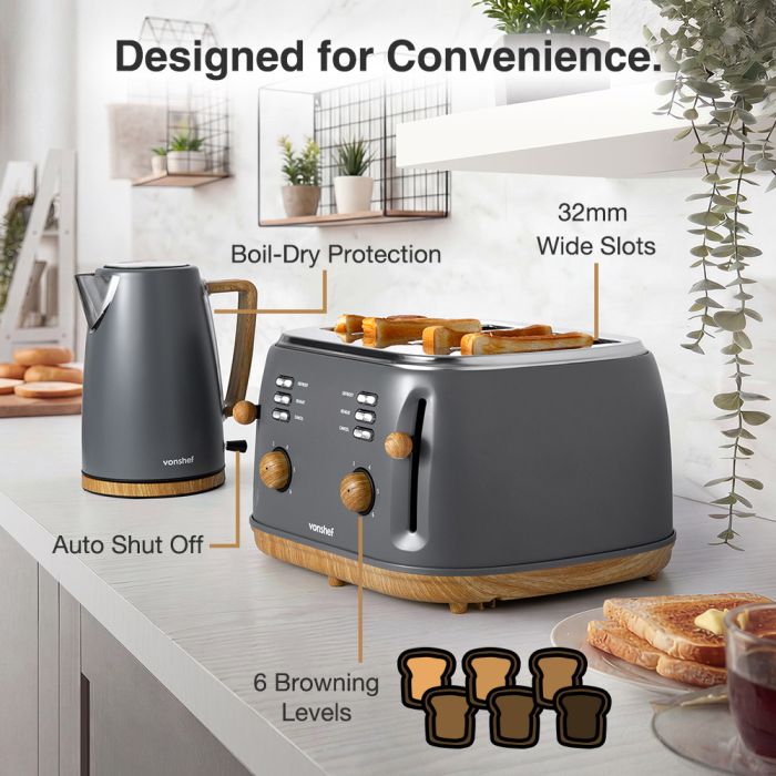 Fika Grey Microwave, Kettle and 4 Slice Toaster Set