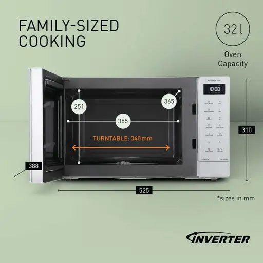 Panasonic  32L 1000W Solo Inverter Microwave White - NN-ST64QWBPQ