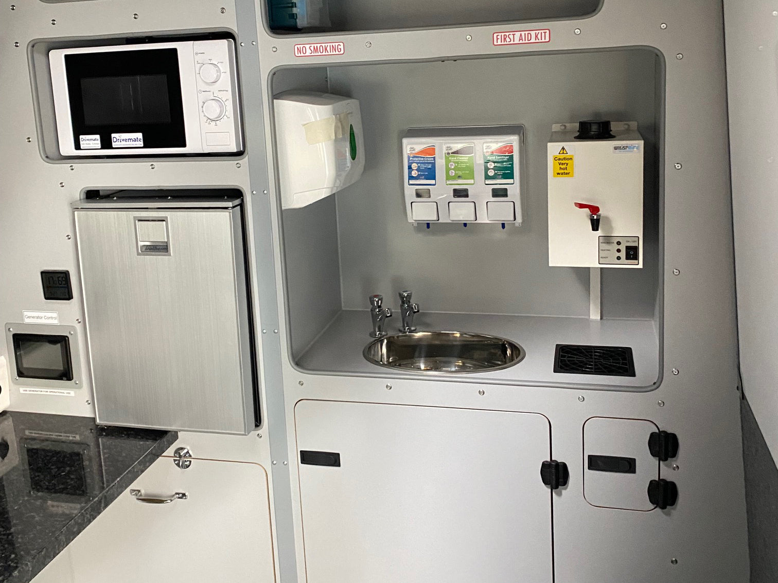 Low power microwave oven fitted to welfare vehicle