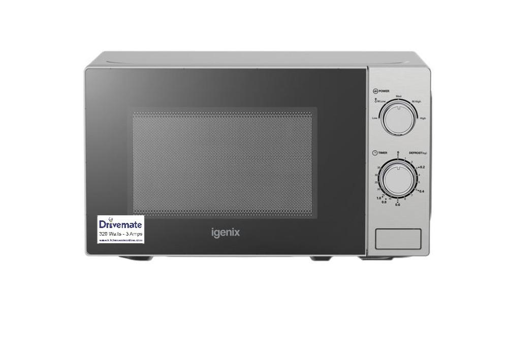 Low Power Silver Microwave Oven drawing only 510 watts- Outputs 320 watts microwave power
